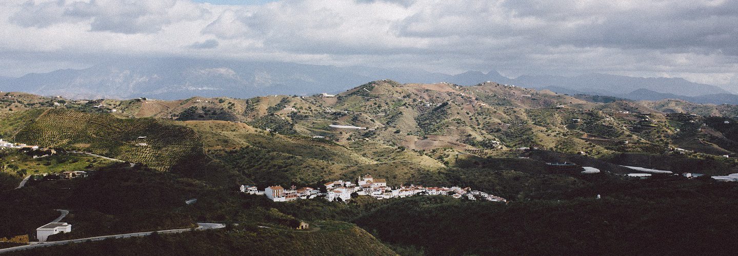 Stunning, mountainous view of the small town of Macharaviaya in Andalucia, Spain