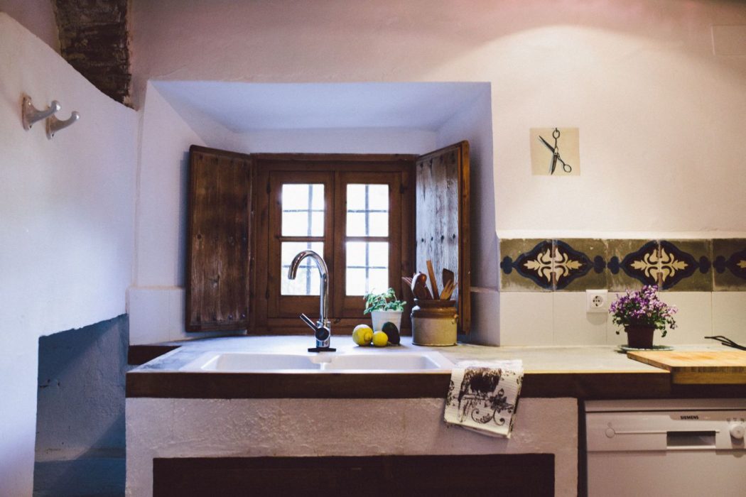 Kitchen sink in a typical Spanish villa.